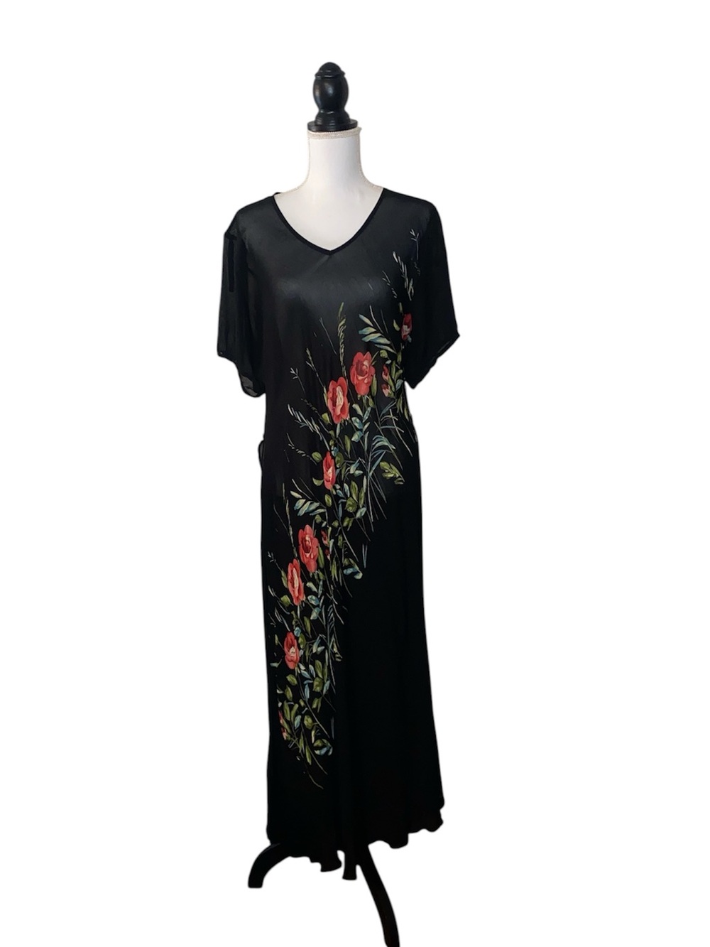 American Angel Sheer Floral Maxi Dress Coverup Size 16 1990’s Holes Romantic